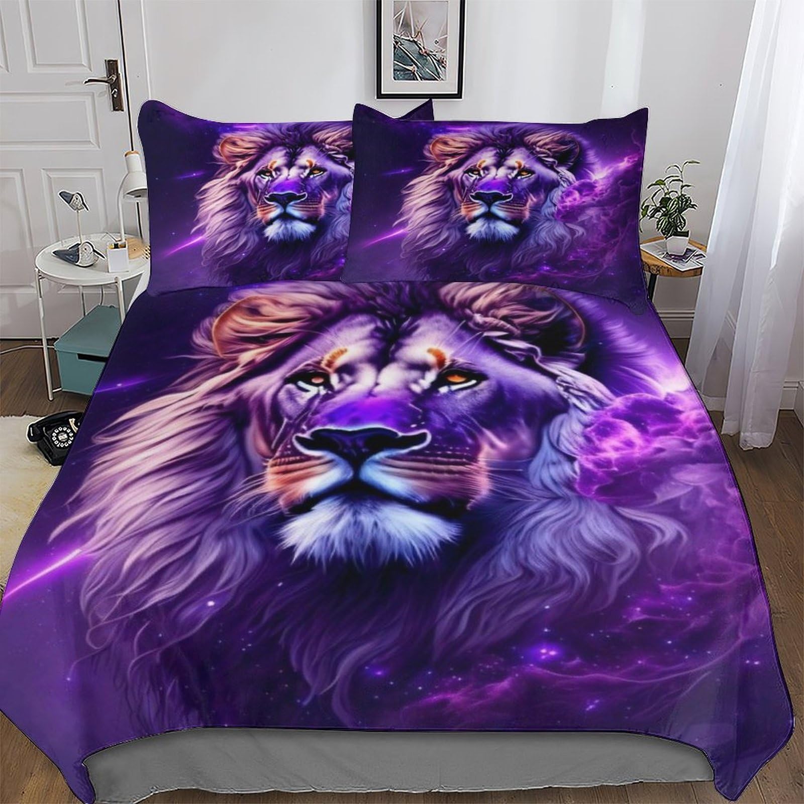Pazzk Lion-4 Lion Quilt Cover Super-Soft Bedding Set Polycotton Comforter Cover Comfortable & Durable Printed Duvet Cover Sets With Pillowcases For Adults Teenager Kids Single (135X200cm)
