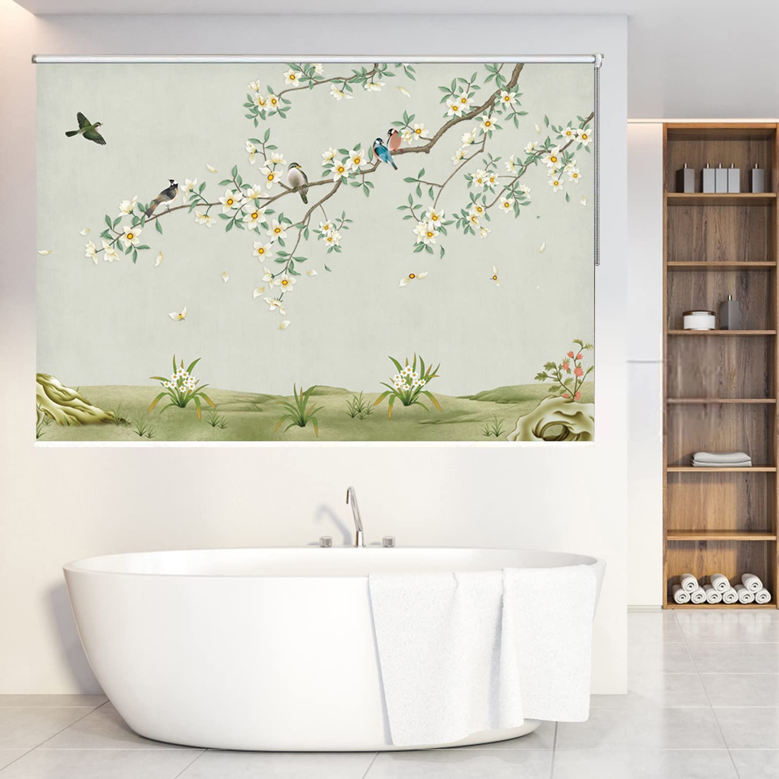 Blackout Roller Blinds - Traditional Floral Design, Easy to Clean, Trimmable with Fittings, Available in Various Widths (60-140 cm)