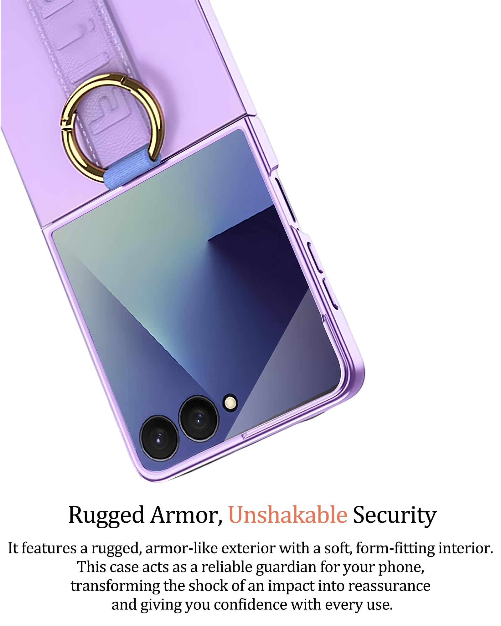 Compatible with Samsung Galaxy Z Flip 7 Custodia con Laccio da Polso, 9H Protettore Schermo Antishock Sottile Custodia Protettiva con Anello per Dito - Viola