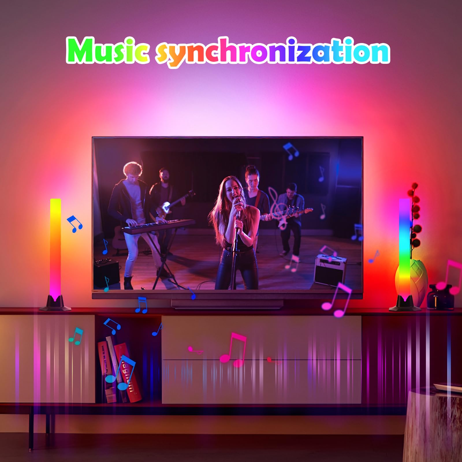 Smart LED Light Bars, Led TV Retroilluminazione Intelligente, Lampada RGB Torre di Illuminazione, Intelligente Arcobaleno con APP e Telecomando per PC, TV, Sala Giochi e Case Copmuter (32CM180°)