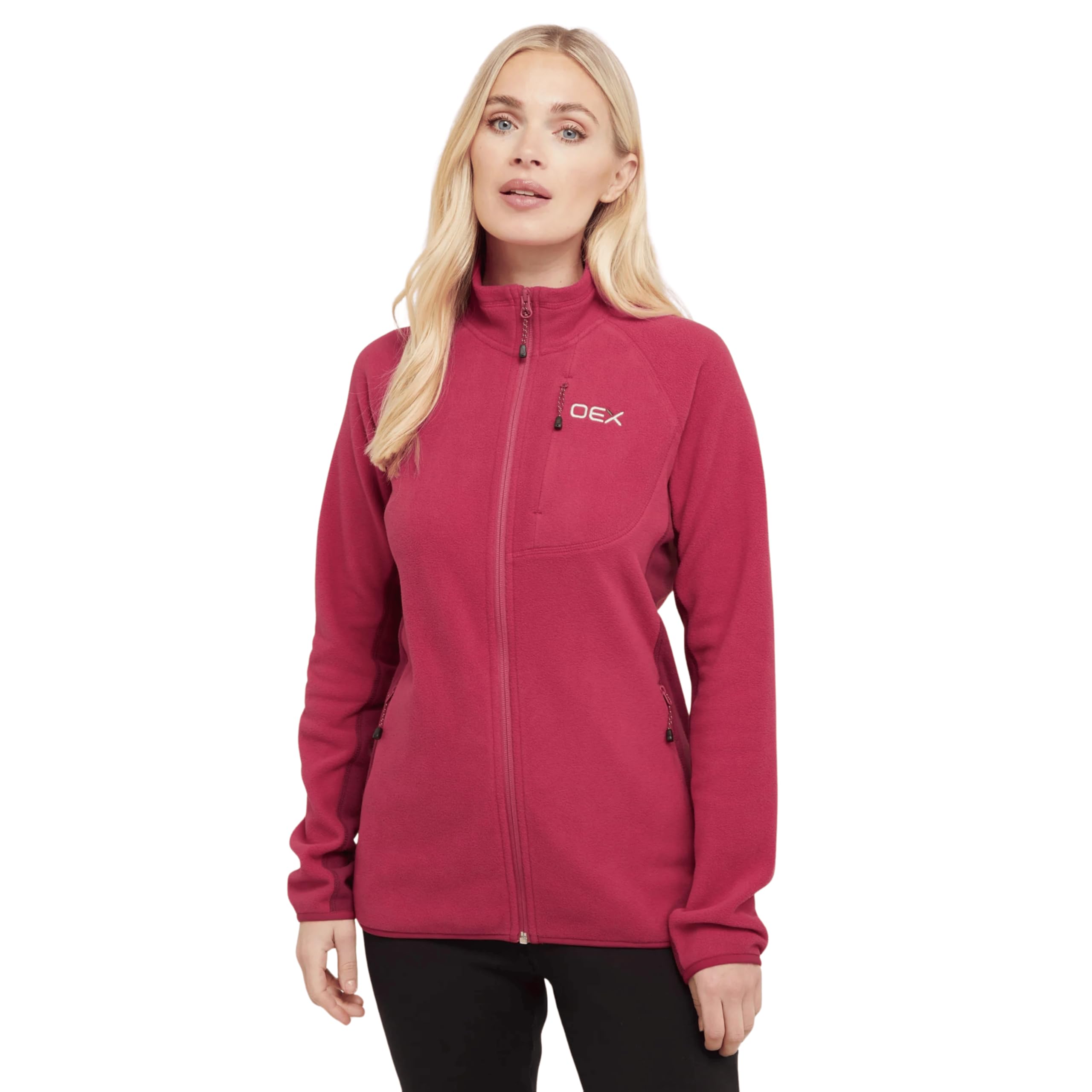 OEX Women's Ardmore Full Zip Fleece with 3 Zipped Pockets, Warm & Lightweight Midlayer, Active Fit, 100% Recycled Material, Ideal for Walking & Hiking (UK, Numeric, 18, Regular, Regular, Pink)