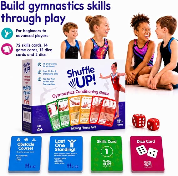 Shuffle Up Gymnastics Games - Family Games with 70+ Fun Fitness Workout Cards, Gymnastics Equipment for Kids, Gymnastics Gifts for Girls & Boys | Fun Family Games, Active Fitness Games for Kids, Gymnastics Equipment & Training Aid, Gymnastics Gifts for Girls & Boys