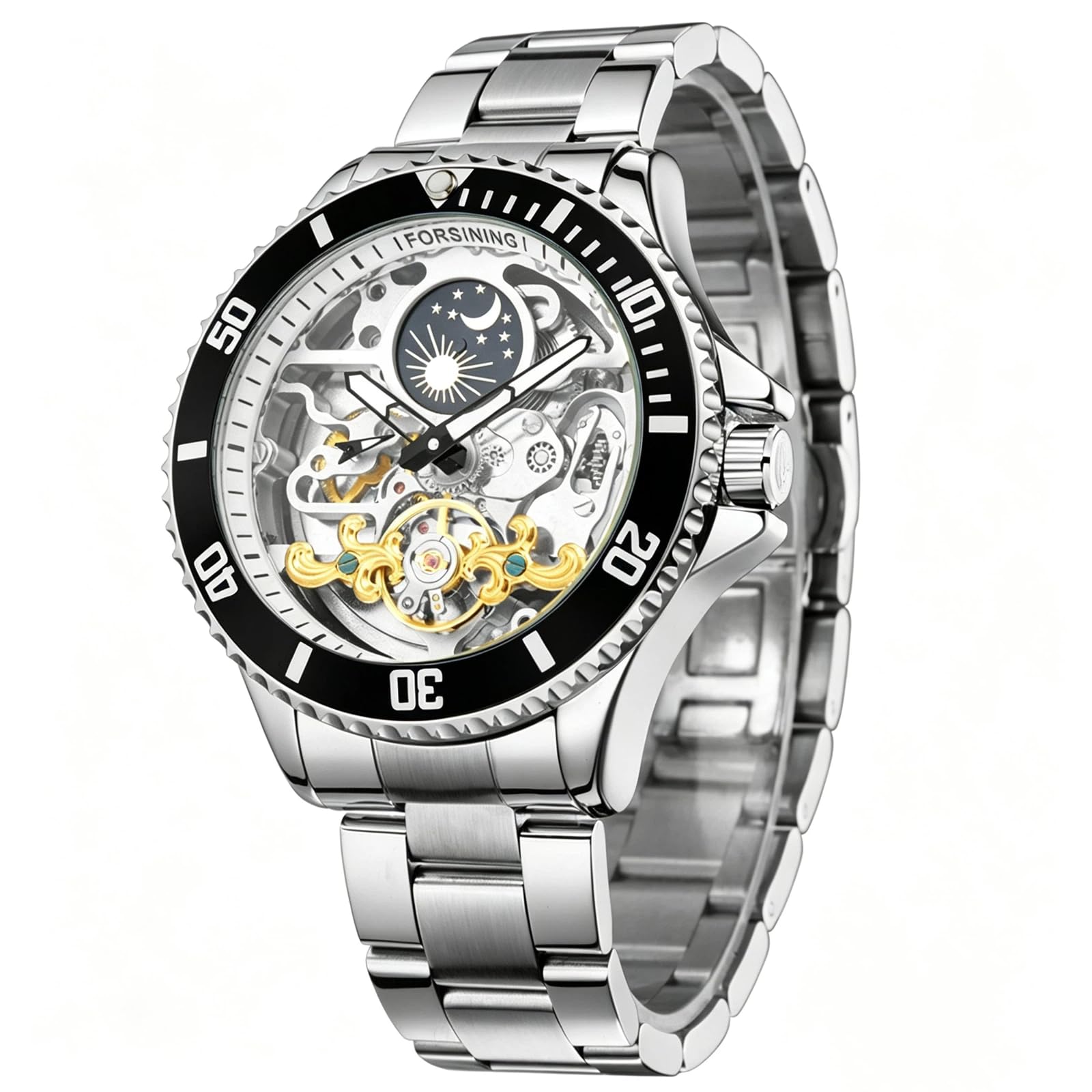 Luksusowy męski automatyczny mechaniczny zegarek z fazą księżyca Tourbillon