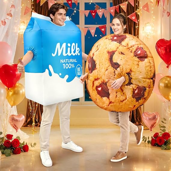 2 Pack Inflatable Milk Cookie Costume Adult Blow Up Food Couple Costumes