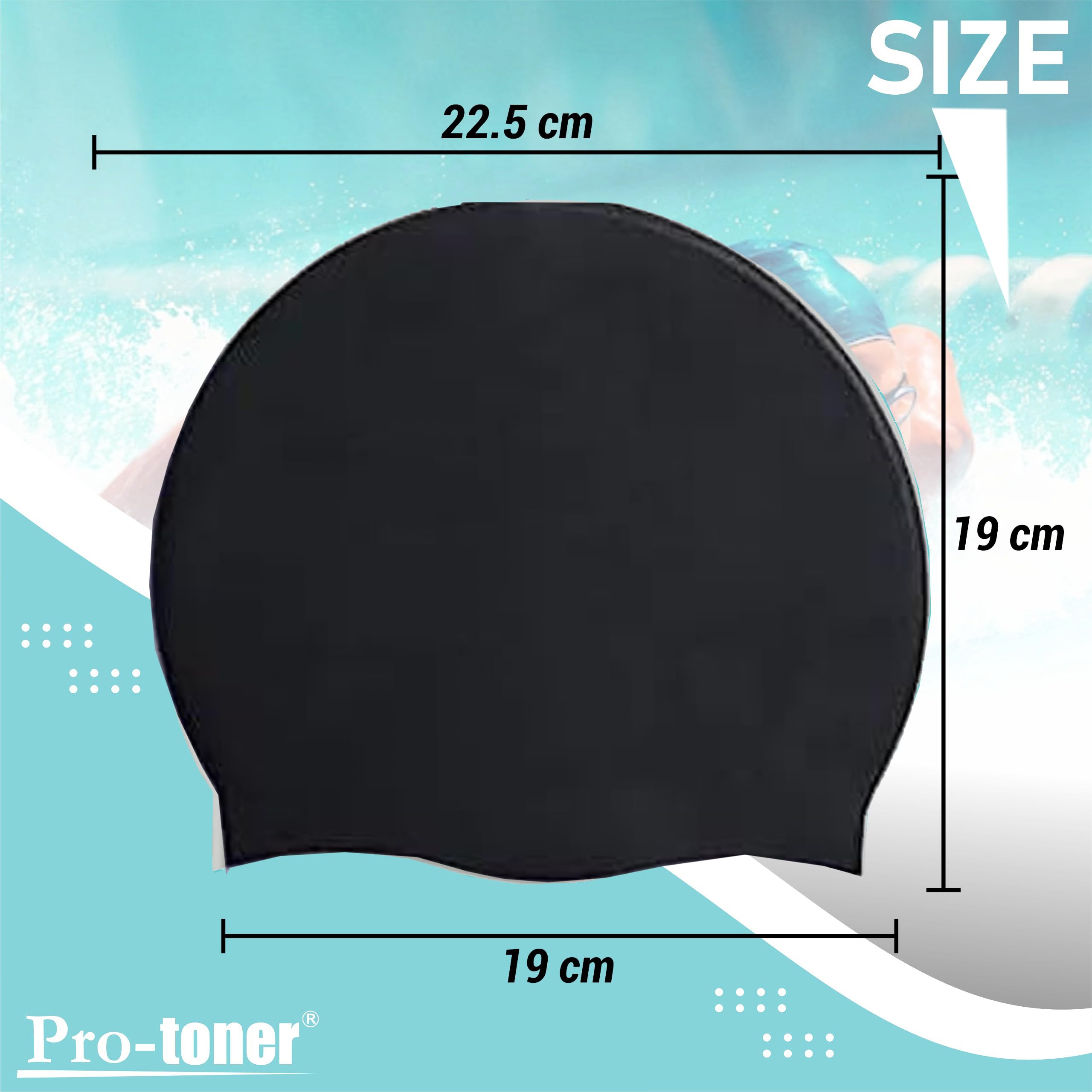Silicone Swimming Cap, Unisex, Multi-Colour, One Size Fits All (Black) 1