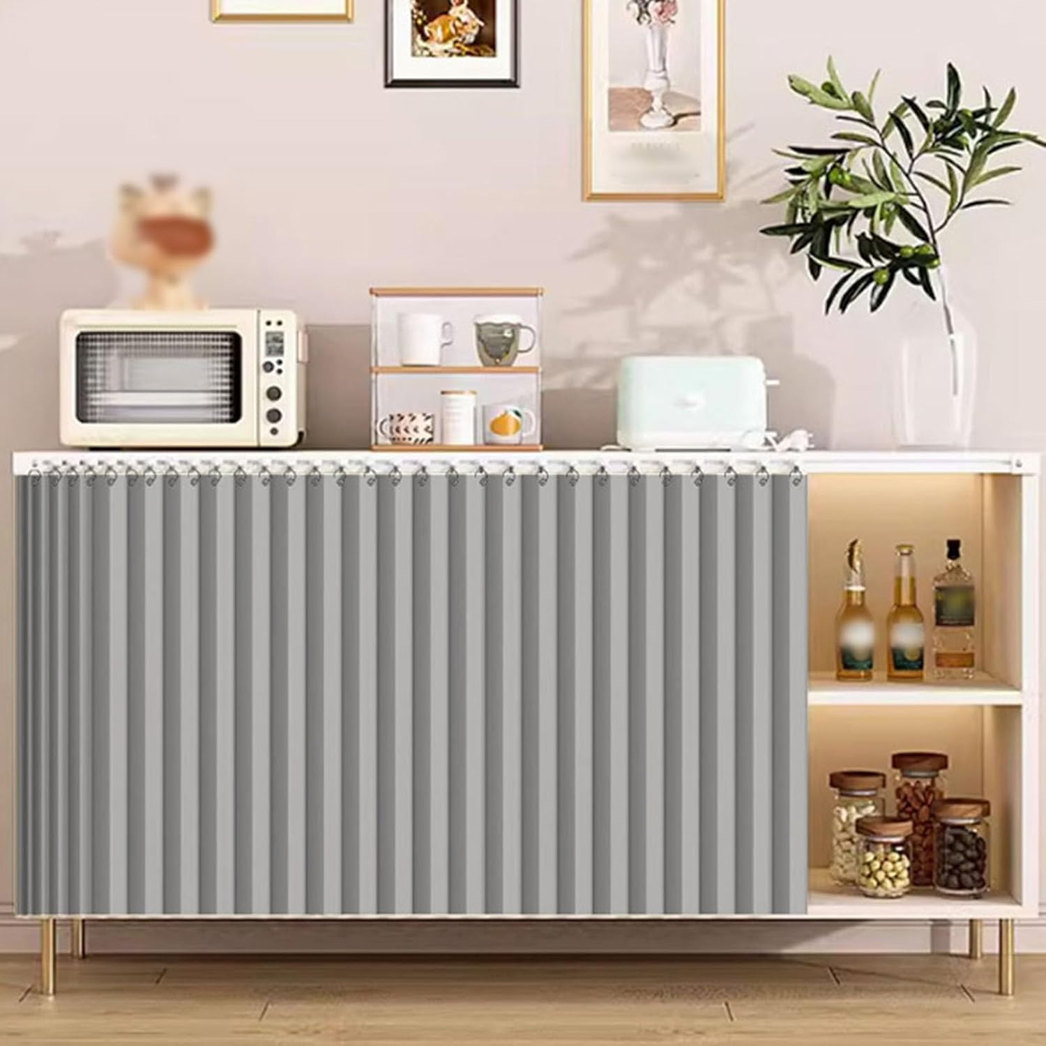 Folding Cabinet Curtains, Waterproof Privacy Curtains with Self-Adhesive Track, Under Shelf/Desk/Counter(Gray,100x100cm)