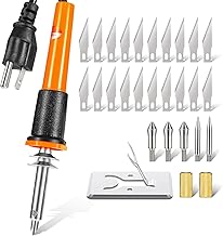 Honoson 30 Pieces Electric Hot Knife Cutter Tool, 20 Pieces Blades, 3 Blade Holders, 2 Pyrography Blades, Metal Stand Hot Carving Knife for Cutting Carving Soft Thin Foam Cloth Stencil