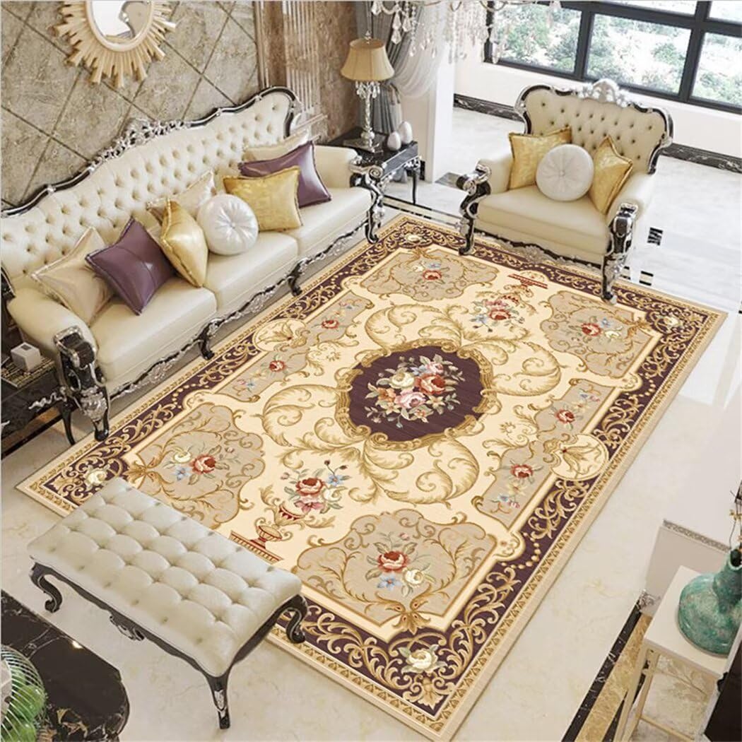 Tapis de salon unicolore crème 100x210 cm lavable et antidérapant