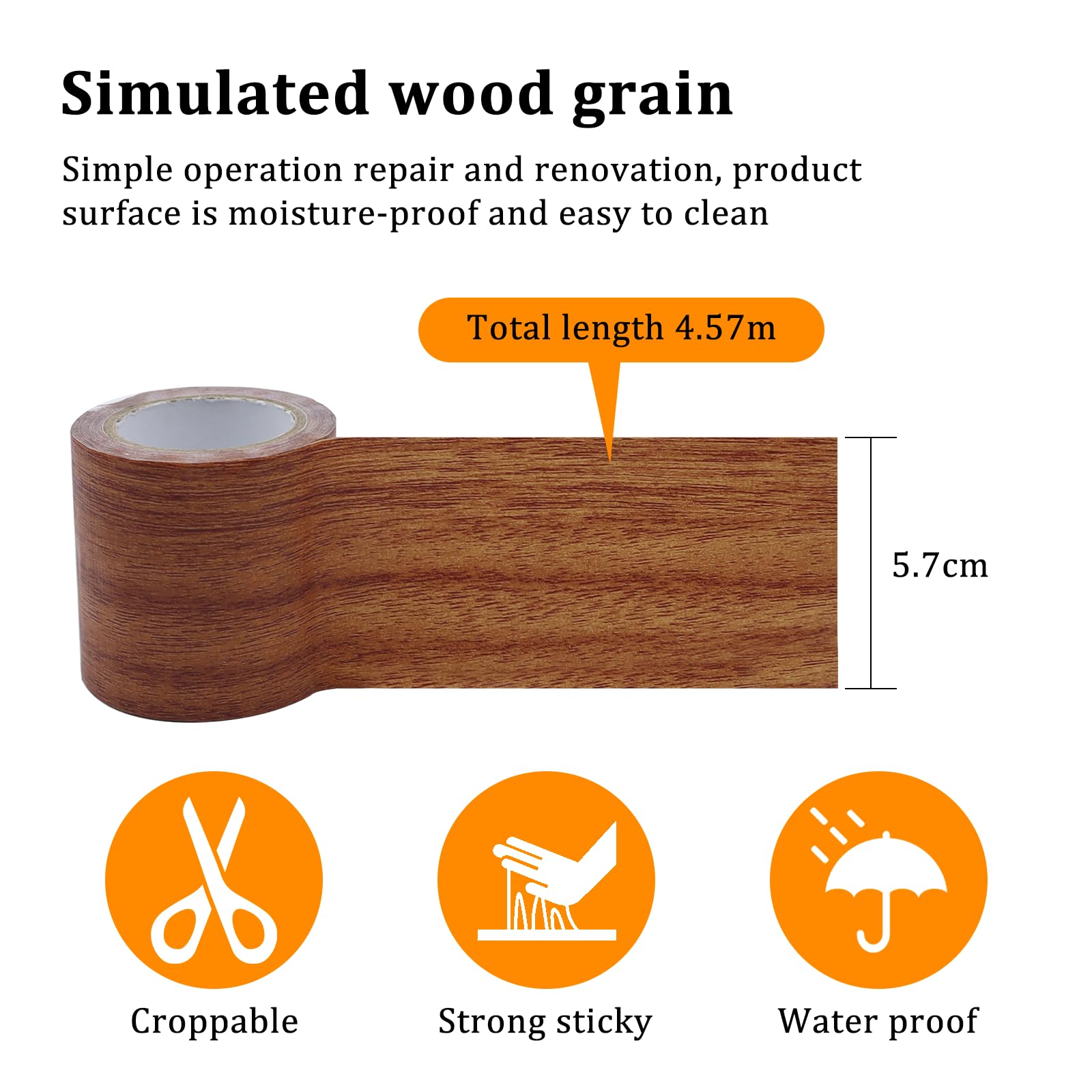 5M Woodgrain Patterned Duct Tape Wood Grain Tape Wood Effect Floor Repair Tape for Furniture Door Craft Covering Furniture Door Scratches - Image 2