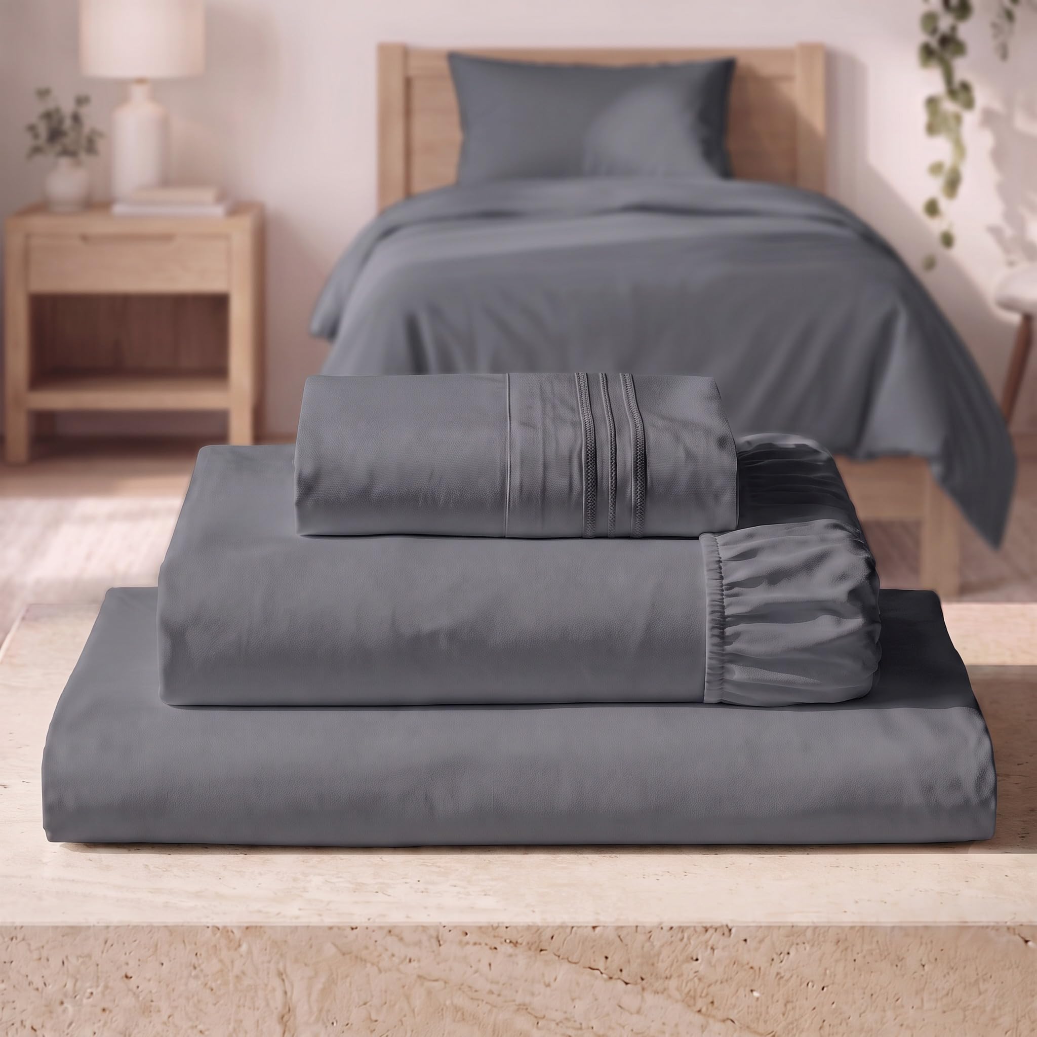Mellanni Iconic 3-Piece, Ultra Soft Sheet Set (Twin XL, Mineral Gray)