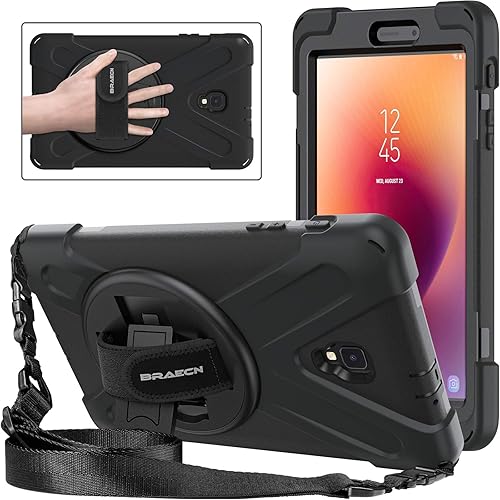 Galaxy tab A 80 2017 estuche SM-T380 T385 BRAECN tres capa resistente de parachoques duro de silicona suave con 360 grados pie de apoyo giratorio