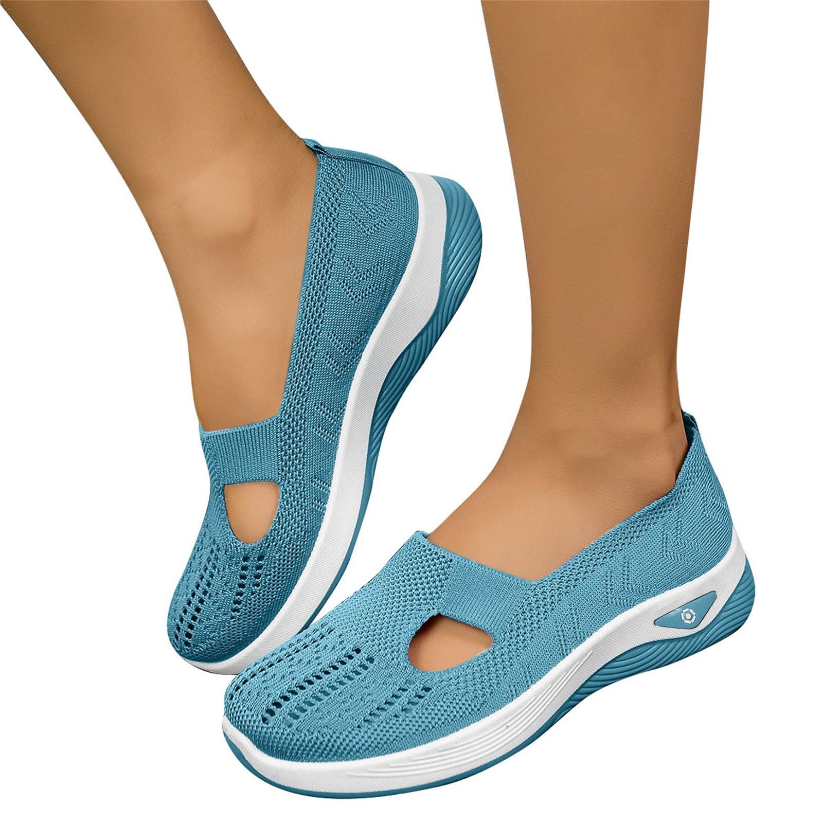 riou Zapatillas Ortopédicos Mujer Verano Malla Comodos Ligeros Zapatos sin Cordones para Caminar Transpirables y Antideslizantes Zapatos para Ancianos Soporte de Arco Sandalias Senderismo