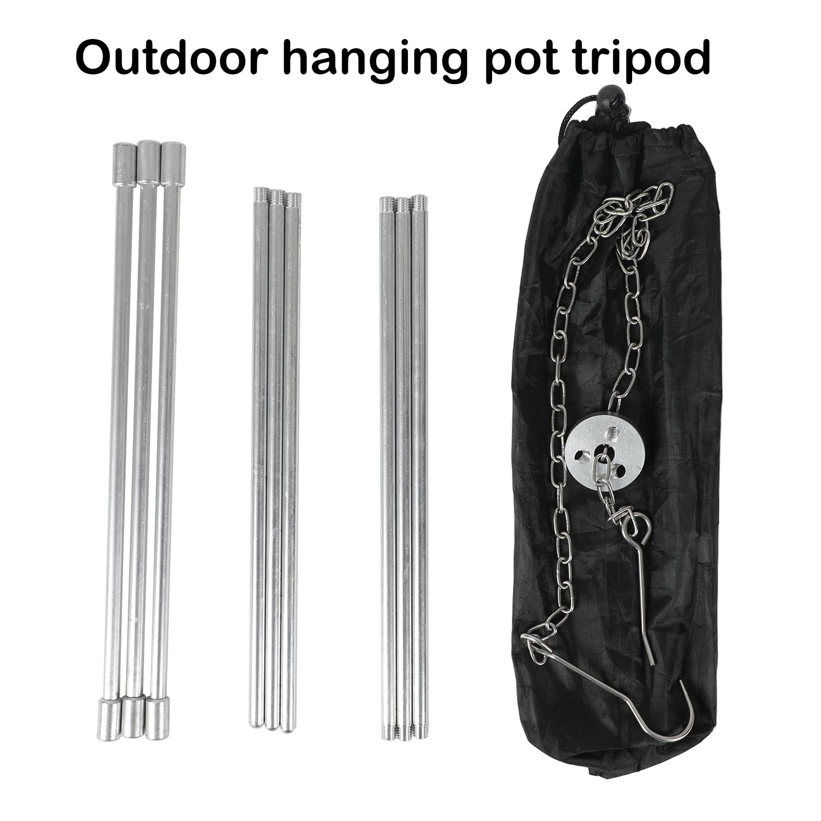 BBQ Dreibein Gestell,Dreibein Teleskopgestell Grillständer,Kochen im Freien Stativ Set Klapp Lagerfeuer Grillrost Stand Camping, Hängegrill Camping Stativ Mit Kette & Haken (B)