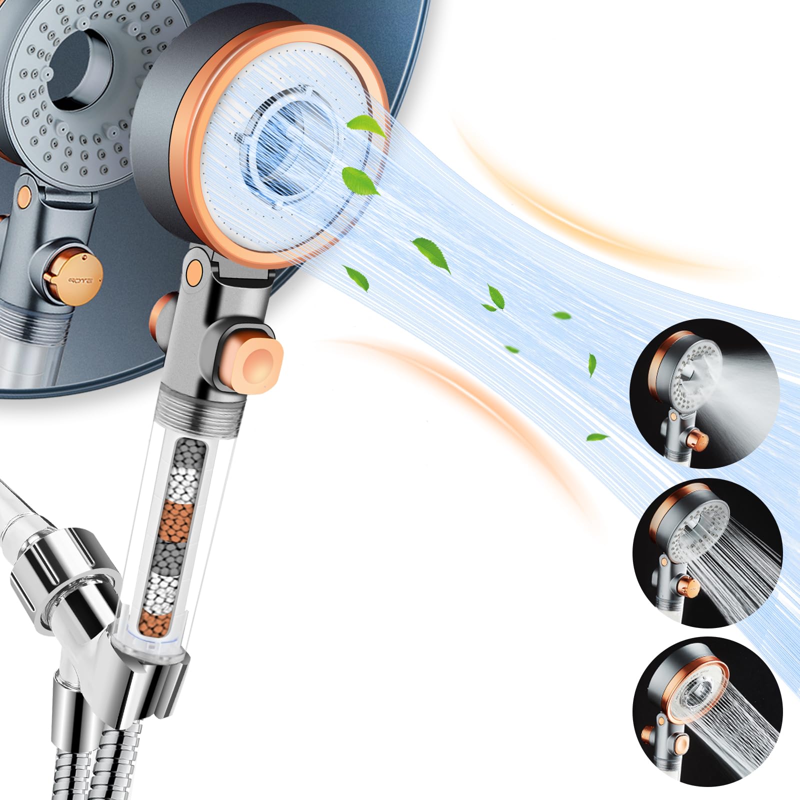 Luxsego Filtered Shower Head with Handheld Spray for Skin and Hair Care, High Pressure Shower Heads with Filters for Hard Water, Hydro Jet Showerhead Set Includes Hose, Bracket and Mineral Beads