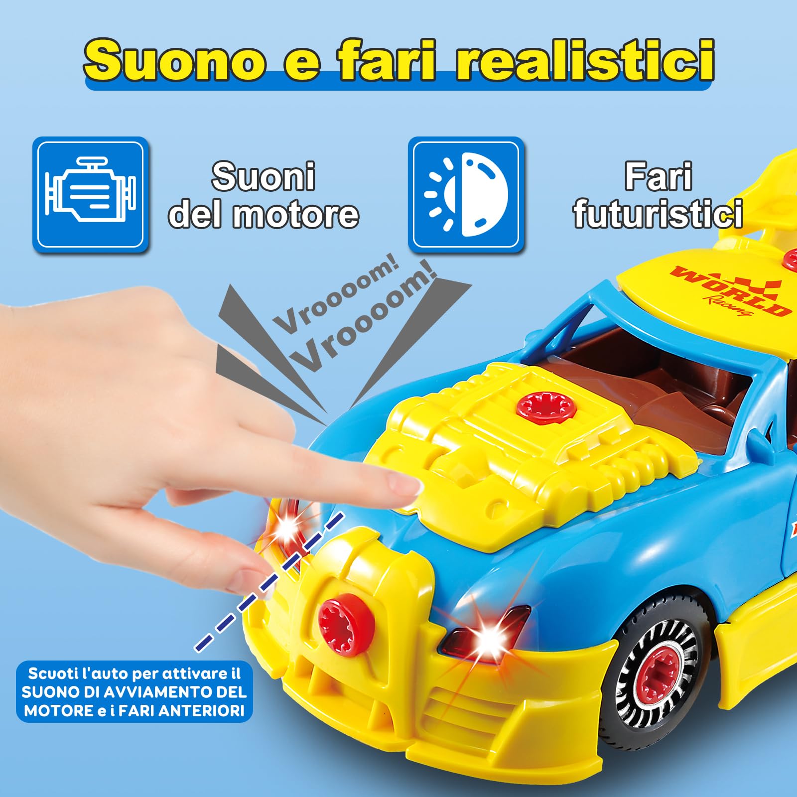 Pup Go Modellini Auto da Costruire per Bambini 3+ Anni, 30 Pezzi con Trapano Elettrico di Simulazione, Suono Realistico e LED, Costruisci Tua Auto Giocattolo, Migliori Regali per Ragazzi (Giallo)