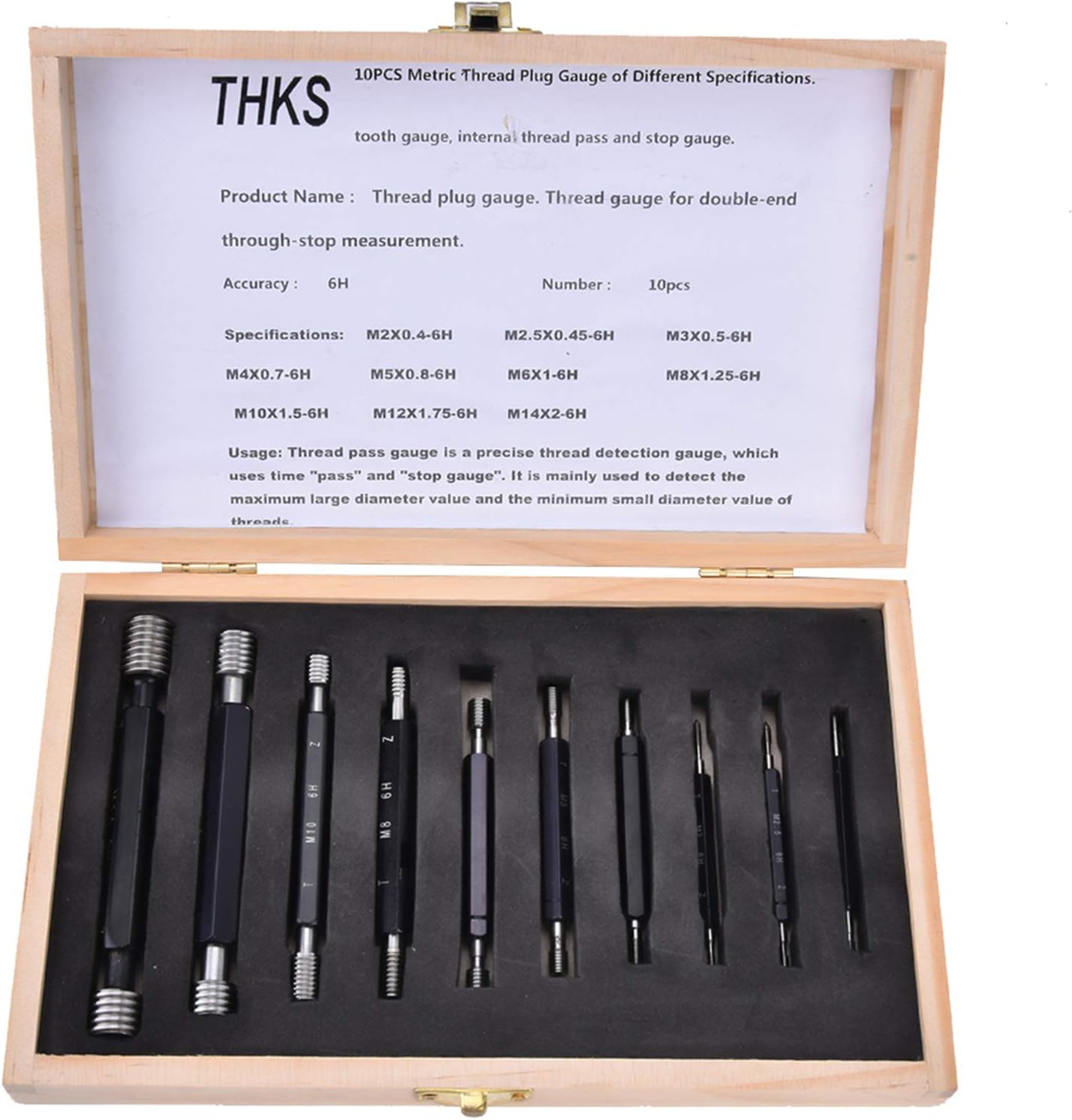 10Pcs Thread Plug Gage, Double End Through Stop Measurement Tool, Pitch Diameter Inspection Gauge with Storage Box for Male Thread Testing (Metric Thread)