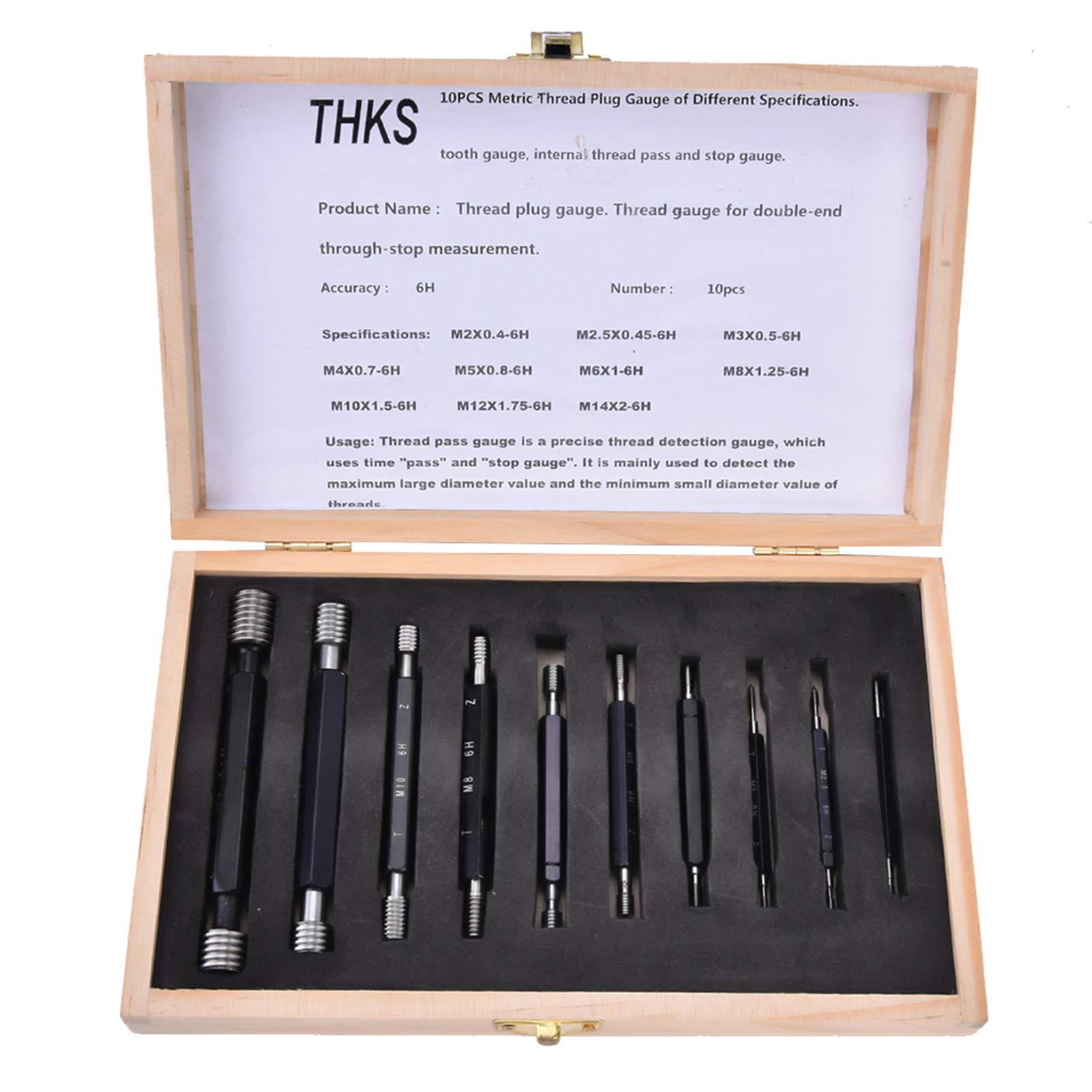 AMONIDA Set di 10 Calibri Tampone per Filettatura per Ingegneri Meccanici E Tornitori,Ispeziona Diametri Maggiore,Minore E di Passo Della Filettatura,Custodia Portatile Officina (metrica)
