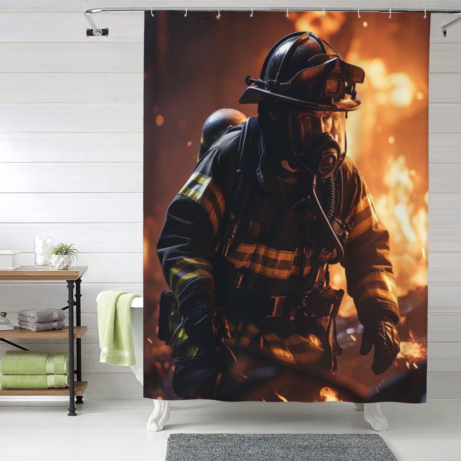 MXZERFKGLA Shower Curtain Set with 12 Hooks Waterproof Fabric Washable Curtain Modern Farmhouse Bath Curtains Firefighter Fireman Flame Shower Curtains for Bathroom Bathtub Decoration 60x72 Inches