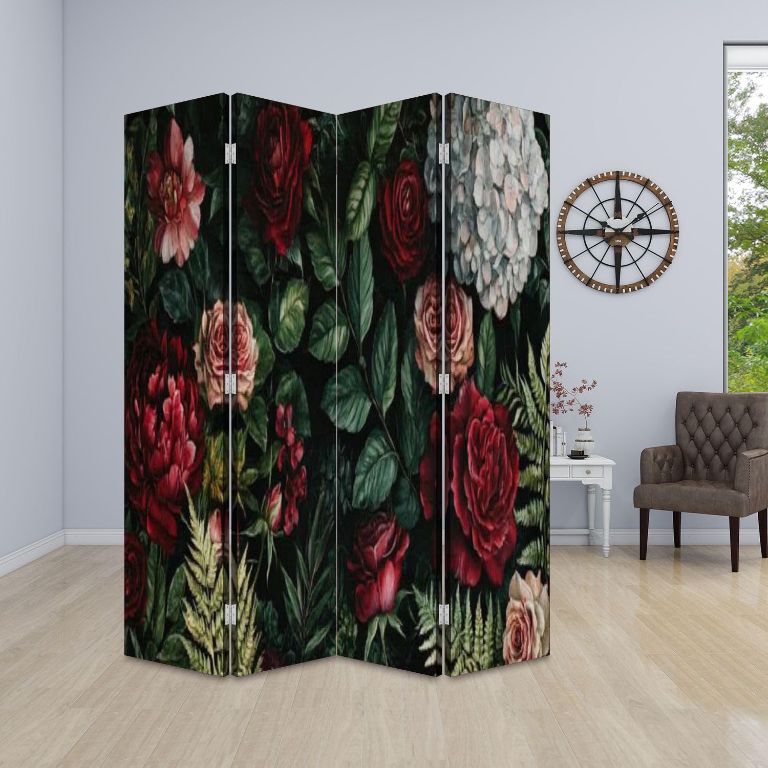 Amazon.com - Wood Screen Room Divider Dark Moody Floral Vintage