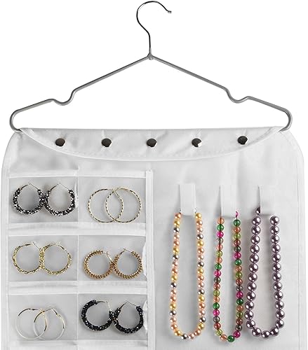 Miniatura 19 de BB Brotrade Organizador colgante de joyas, organizador de accesorios, organizador de 56 bolsillos para guardar joyas (Beige-56 bolsillos)