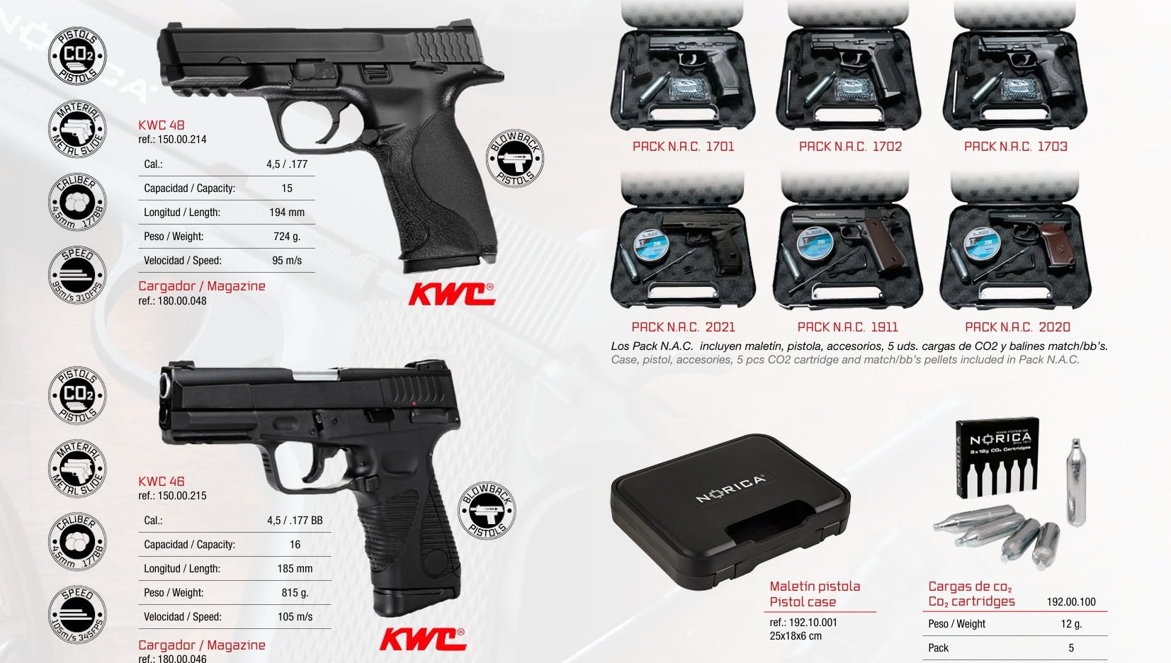 Pack Pistola de Aire comprimido CO2 Norica N.A.C 1911 Calibre 4.5 <3,5J [maletin | balines Match/bb's]