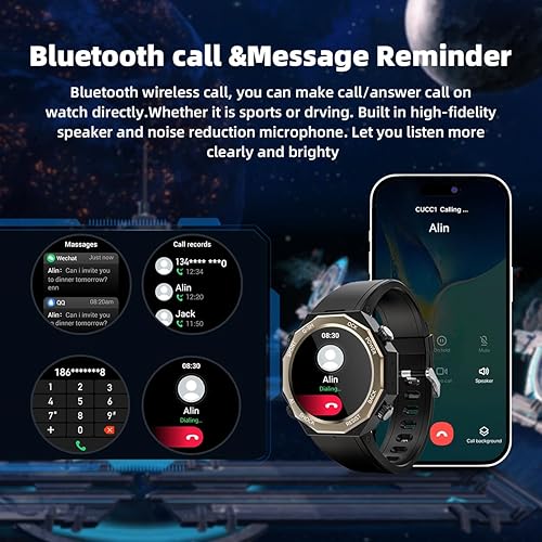 Miniatura 3 de Alpha Gear - Reloj inteligente militar para hombre (respuestahacer llamada) 1.45 pulgadas AMOLED táctico al aire libre 100M impermeable rastreador