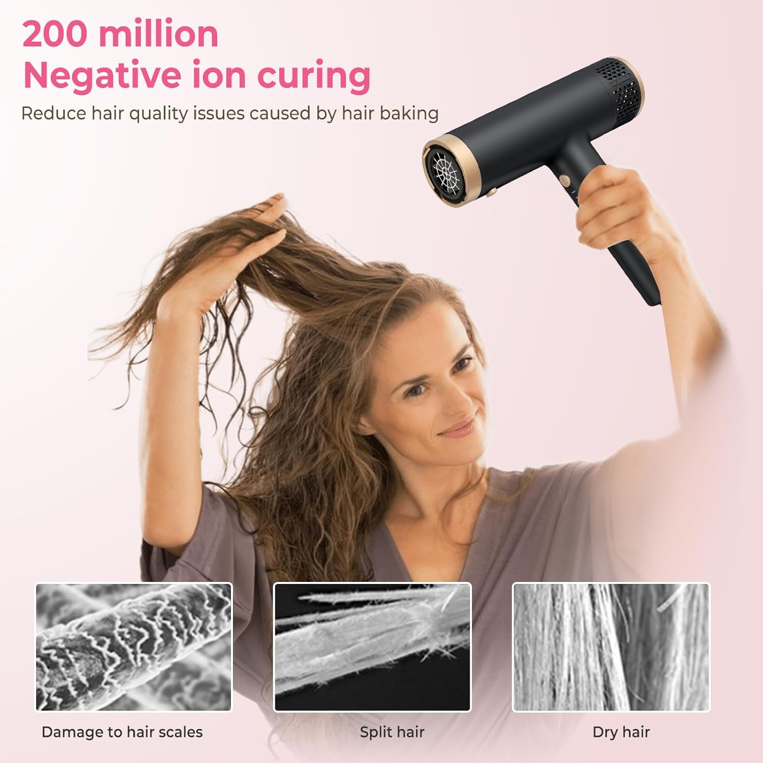 Hair Dryer 3 in 1 Hot Air Styler, 2000 W Ionic Blow Dryer, Lightweight Compact Hairdryer for Travel, Long Barrel Airflow Auto Wrap Curler for Quick Styling, Fast Drying, Coolshot (Black) - Image 5