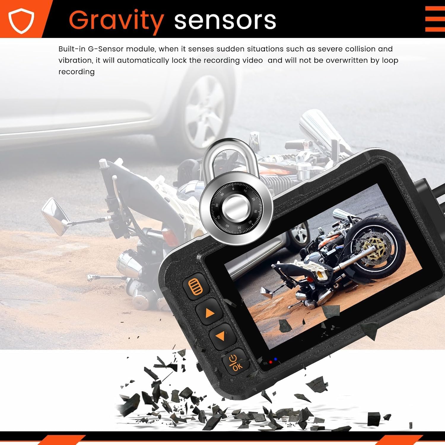 CAMECHO Moto Dash Cam 3 Pollici Schermo con 64GB TF Scheda, IP67 Impermeabile Doppia Telecamere Grandangolare 120 Gradi 90 Gradi Fotocamera per Moto con HDR, G-Sensor, Registrazione in Loop