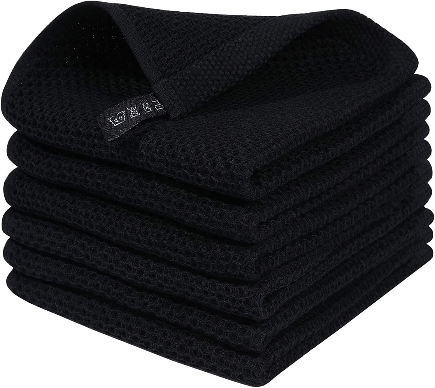 Moosfor Strofinacci 100% cotone, set da 6 pezzi, 30 x 30 cm, morbidi strofinacci da cucina, assorbenti, spessi senza pelucchi, colore nero