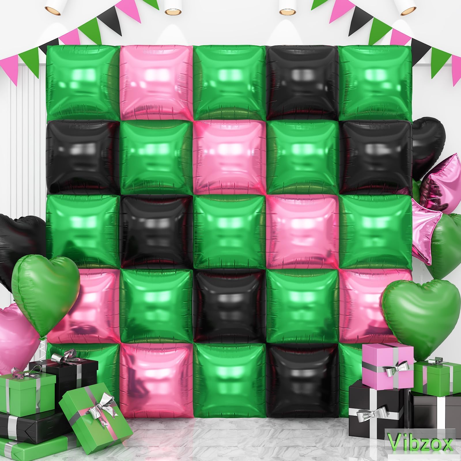 Black Pink Green Double Sided Square Foil Balloons Wall, 19 inch Chrome Foil Balloons Tunnel Arch Kit for Girls Princess Witch Theme Birthday Party