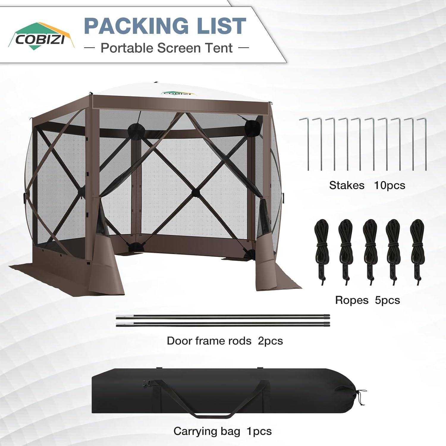 COBIZI Pop Up Gazebo Screen Tent Screen House for Camping, 10FTx10FT Screen Room with Mosquito Netting, Hub Tent Instant Screened Canopy with Carrying Bag and Ground Stakes, Brown