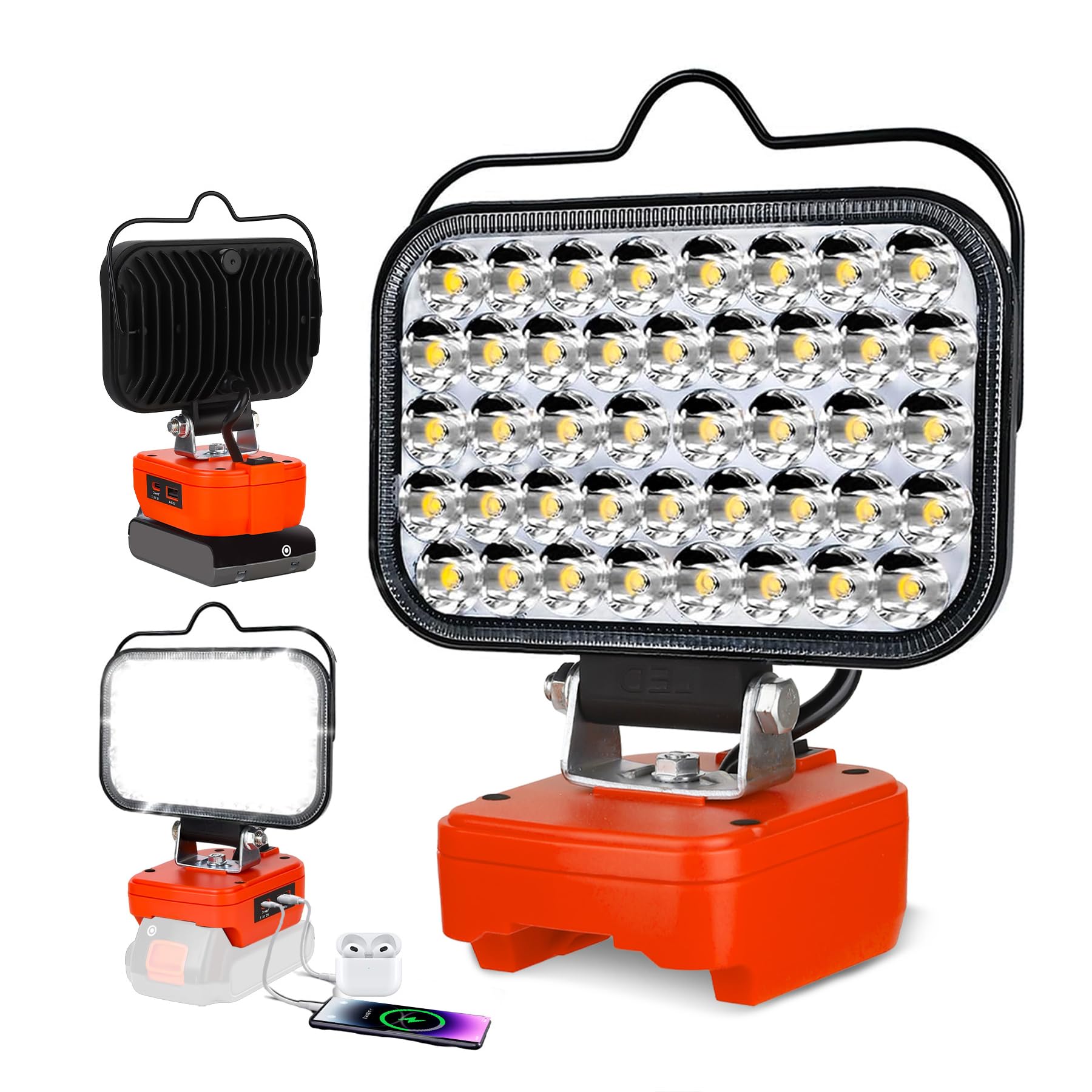 GZYZ LED Work Light Compatible with Black and Decker 20V Battery, Cordless Work Light with USB & Type-C Ports, 90W 7500LM Spotlight for Outdoor, Emergency, Job Site Lighting (Tool Only)