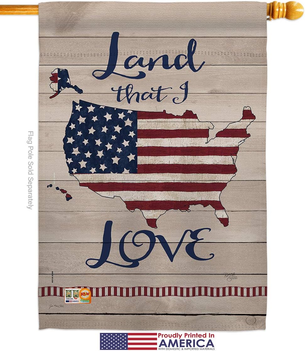 Land I Love House Flag Americana Star and Stripes Patriotism Independence Memorial United State American Small Decorative Gift Yard Banner Made In USA 28 X 40