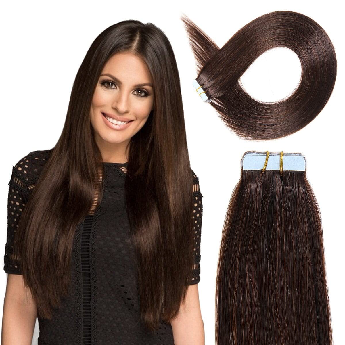 30 inch 25pc set Dark Brown Real Human Hair Straight Tape Extensions 100gm For Women-image-29