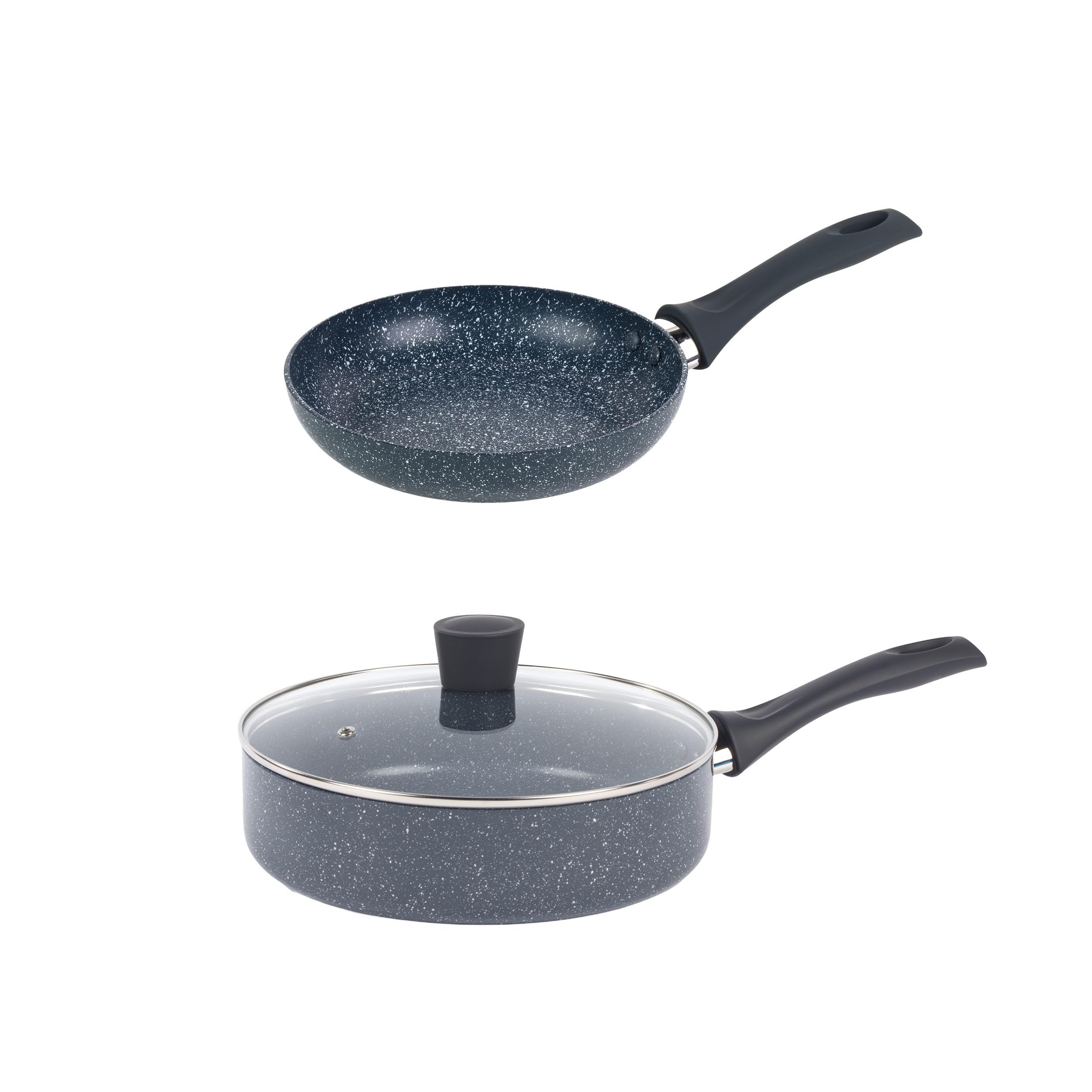 Russell Hobbs Nightfall Stone 20cm Frying Pan & 26cm Sauté Pan Set, Non-Stick Aluminium Cookware, Suitable for All Hobs Including Induction, PFOA-Free Coating