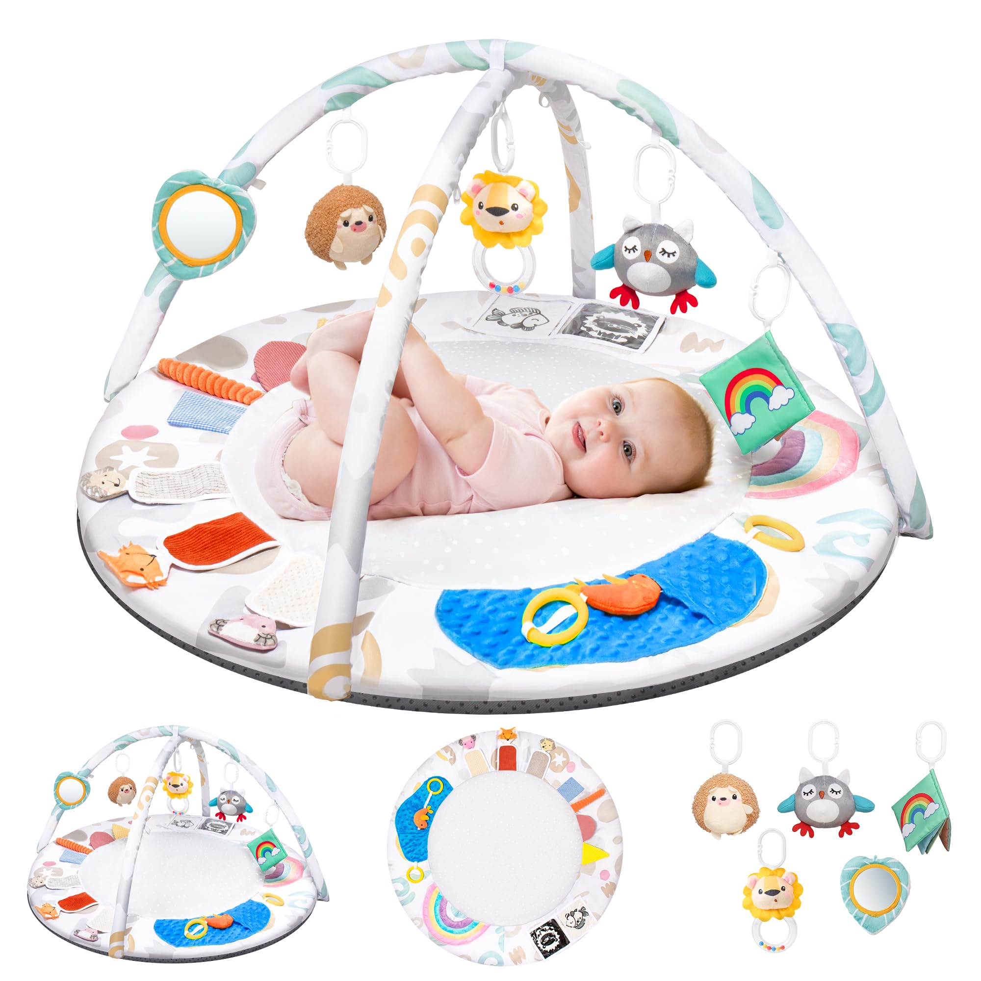 Spielbogen Baby mit 5 Greiflingen | Krabbeldecke für baby ab Geburt | Montessori Spielmatte