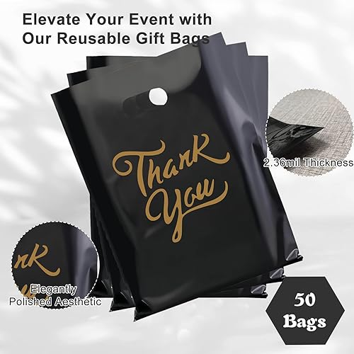 Miniatura 3 de Gute Paquete de 50 bolsas de mercancía con texto en inglés "Thank You", extragruesas de 2.36 mil, bolsas de compras al por menor al por mayor,