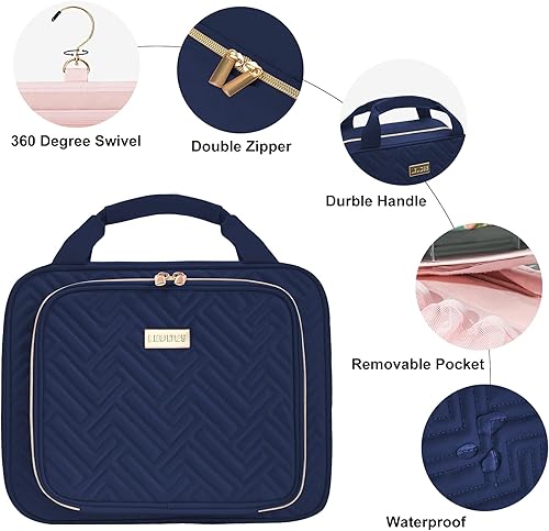 Miniatura 5 de Leudes Neceser de viaje para mujeres que viajan, organizador de maquillaje colgante con bolsa de cosméticos extraíble aprobada por la TSA para