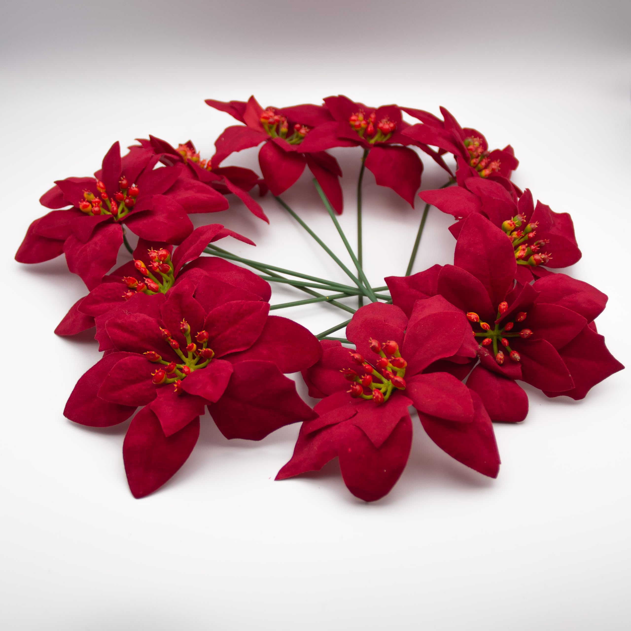 Bountiful Harvest Red Velvet Poinsettia Pick - 12Cm Diameter - Wreaths Garlands Floristry -Enchant Your Christmas Decoration With Luxurious Velvet Picks (24, )