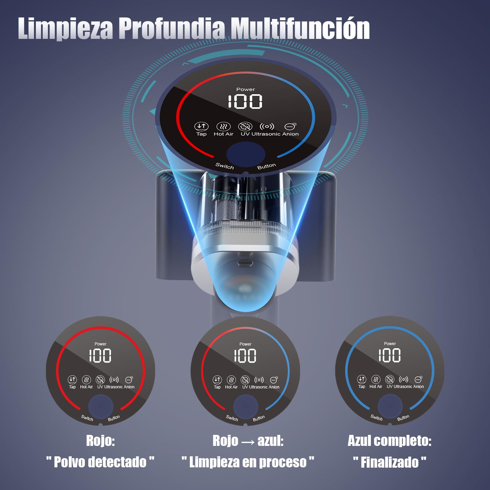 Aspiradora Antiacaros con Luz UV, 16 Kpa, Filtro Hepa Aspirador de Ácaros para Colchones, CalefaccióN A 65 °C, Ultrasonidos, Aromaterapia, FiltracióN Dual CiclóNica para, Camas Y SofáS