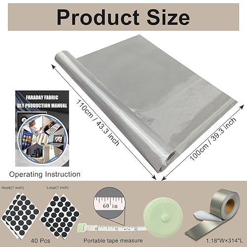 Miniatura 13 de Tela Faraday de 43 pulgadas de ancho x 118 pulgadas de largo (3 yardas) + 1.18 pulgadas de ancho x 314 pulgadas de largo, material conductor