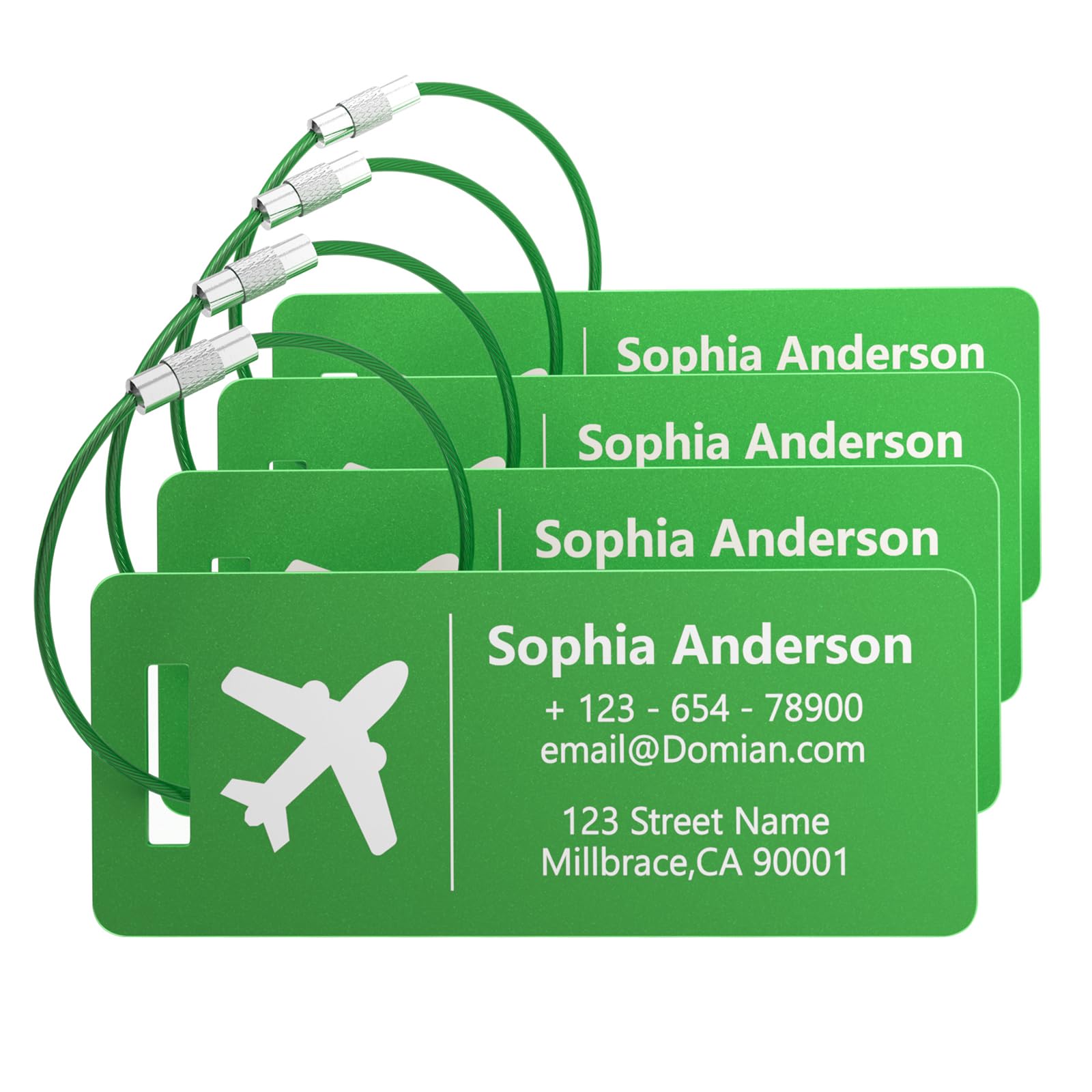 4 Pack Personalized Luggage Tags, Custom Engraved Aluminum Luggage Tags with Your Personalized Text, Waterproof Metal Name Tags with Steel Loop for
