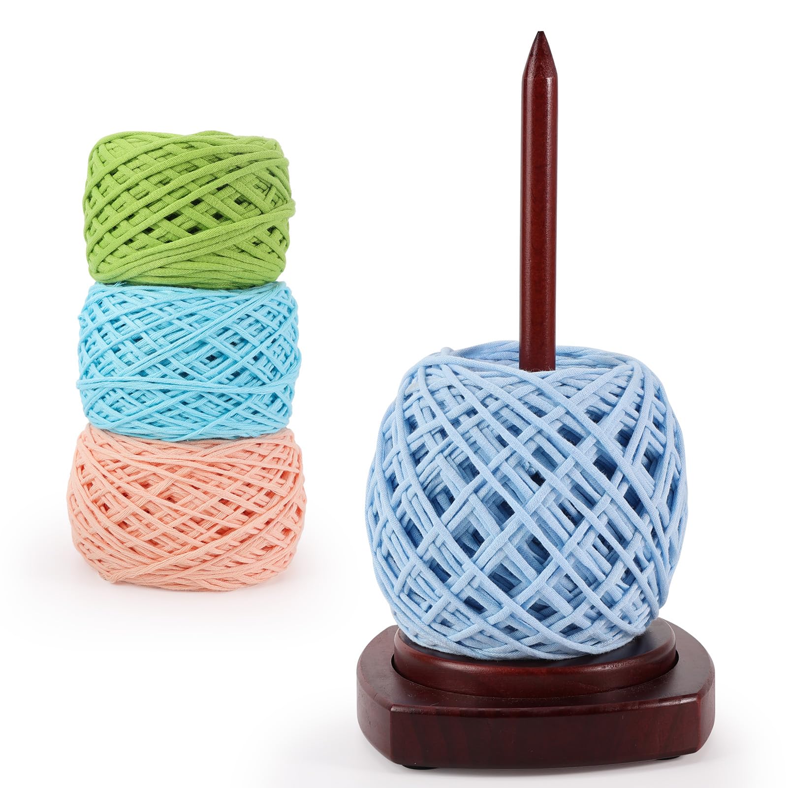 Caydo Wooden Yarn Holder for Knitting and Crocheting, Easy Install and Operate Yarn Spinner Holder, Yarn Spinner with Yarn Storage, Perfect Crochet Gift for Craft Enthusiasts - Brown