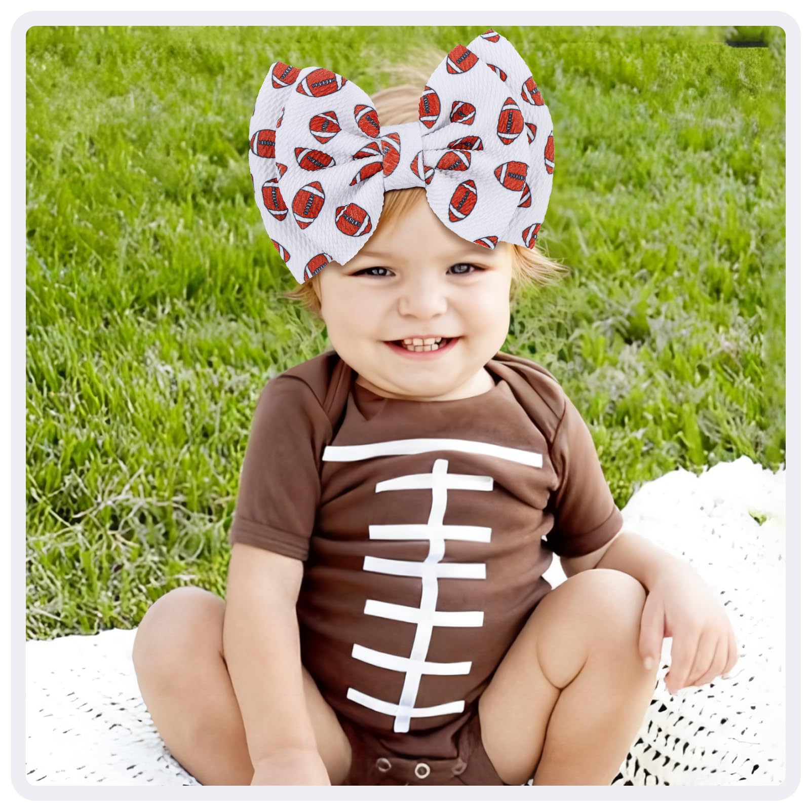 YanJie Hairband, Football Sports Printed Handmade Hairbands for Baby Girls Infant - 2 Pack, Nylon Game Day Hair Bow Headbands, Super Soft Breathable, Ideal for Football Season, Photography