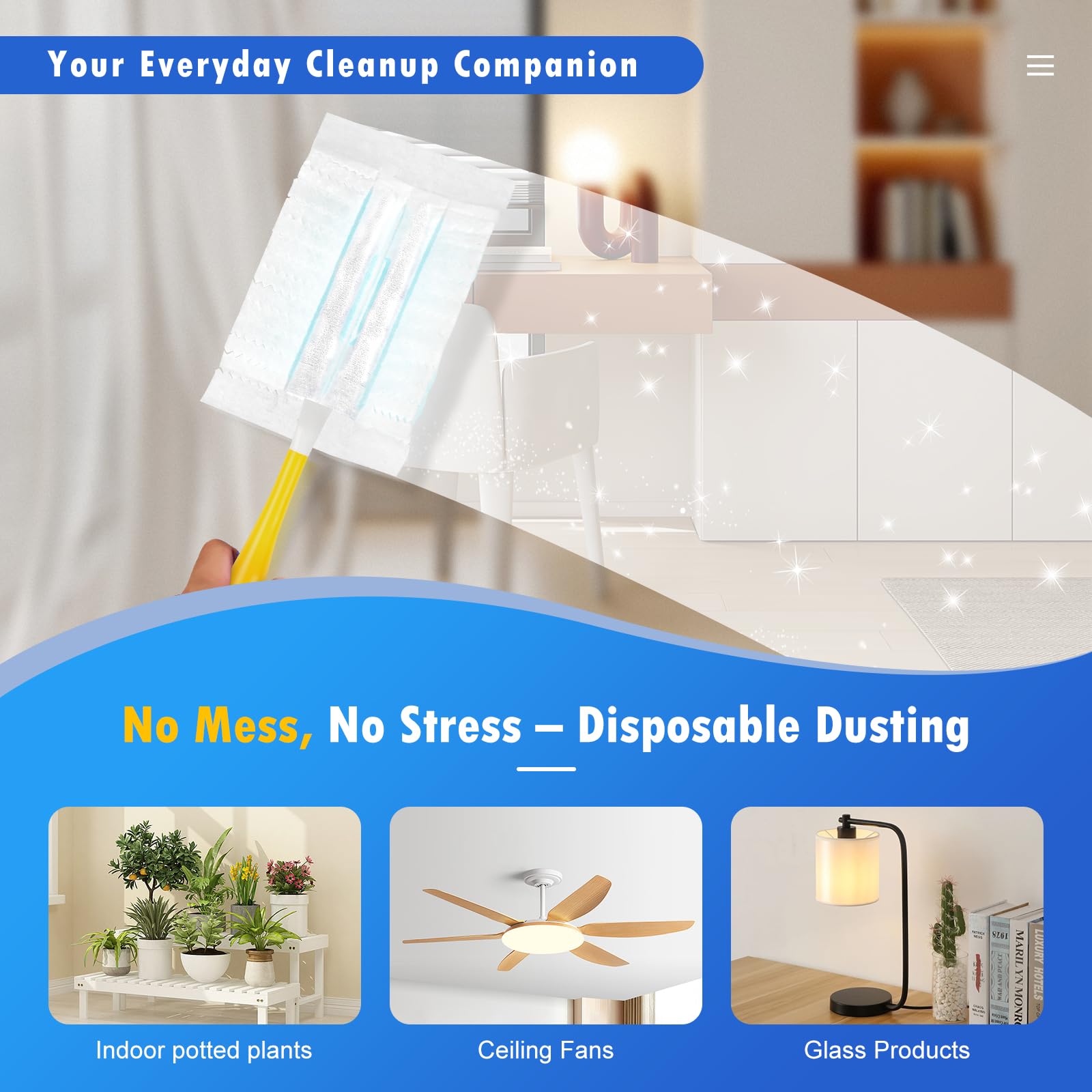50 recambios de plumero multisuperficie de 180° compatibles con mango Swiffer, repuesto resistente con 1 mango