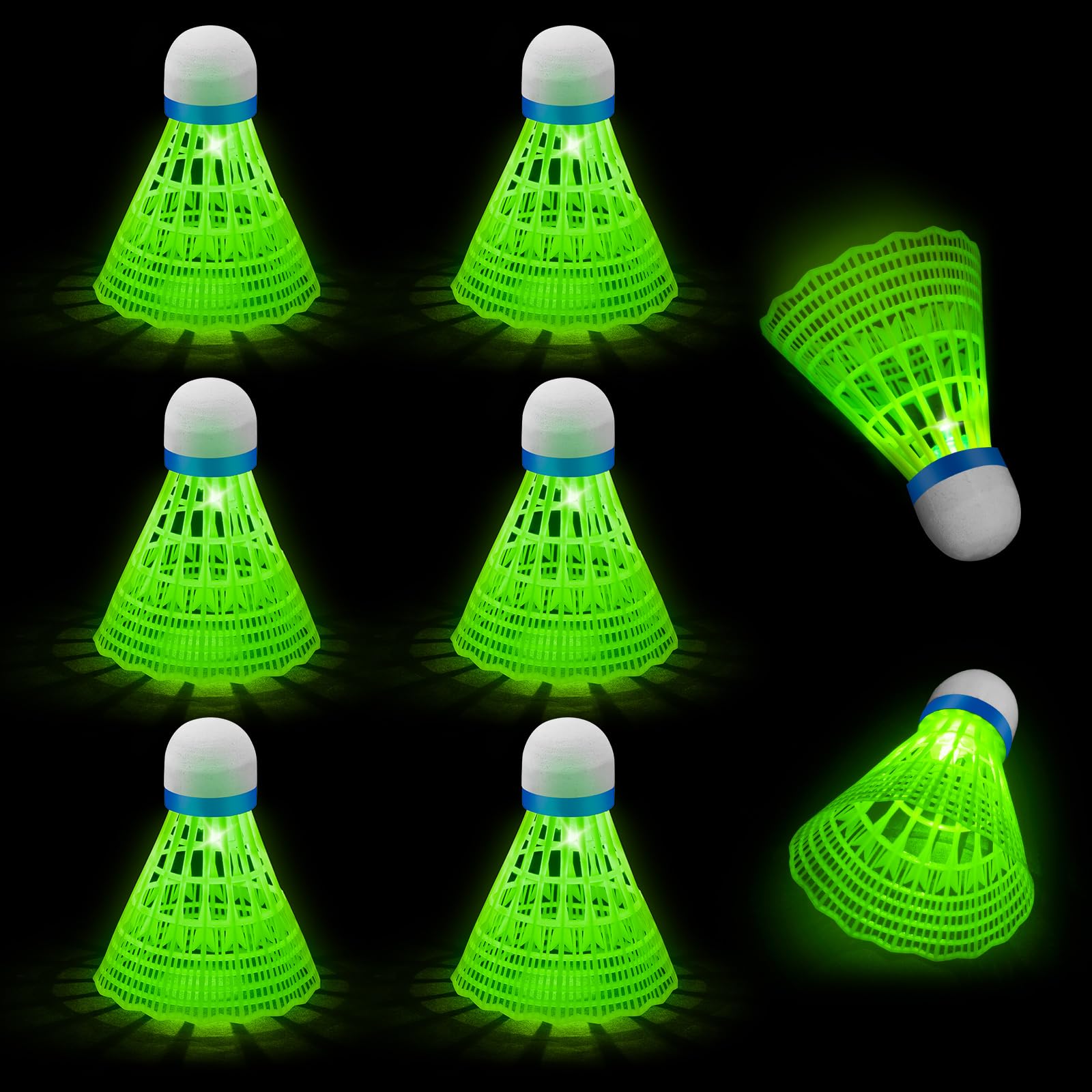 Bádminton LED Volantes Luminosos Nailon 8 Pack Verde Niños Adultos