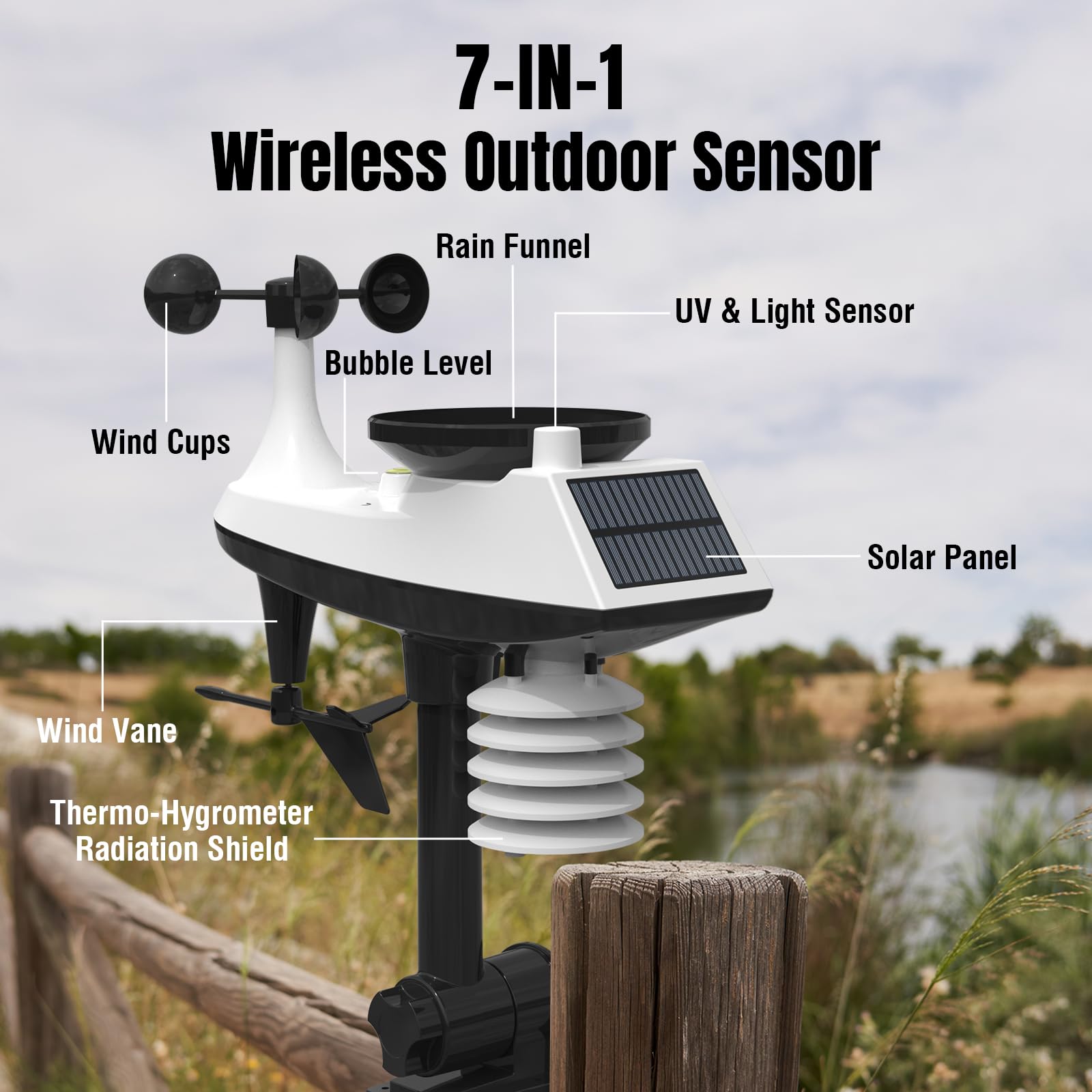 Raddy MN6 Stazione Meteo WiFi, Stazione Meteorologica Wireless 15 in 1 per Interno ed Esterno, Monitor Temperatura e Umidità con Pressione Atmosferica, Pluviometro, Vento, UV, Previsioni Meteo