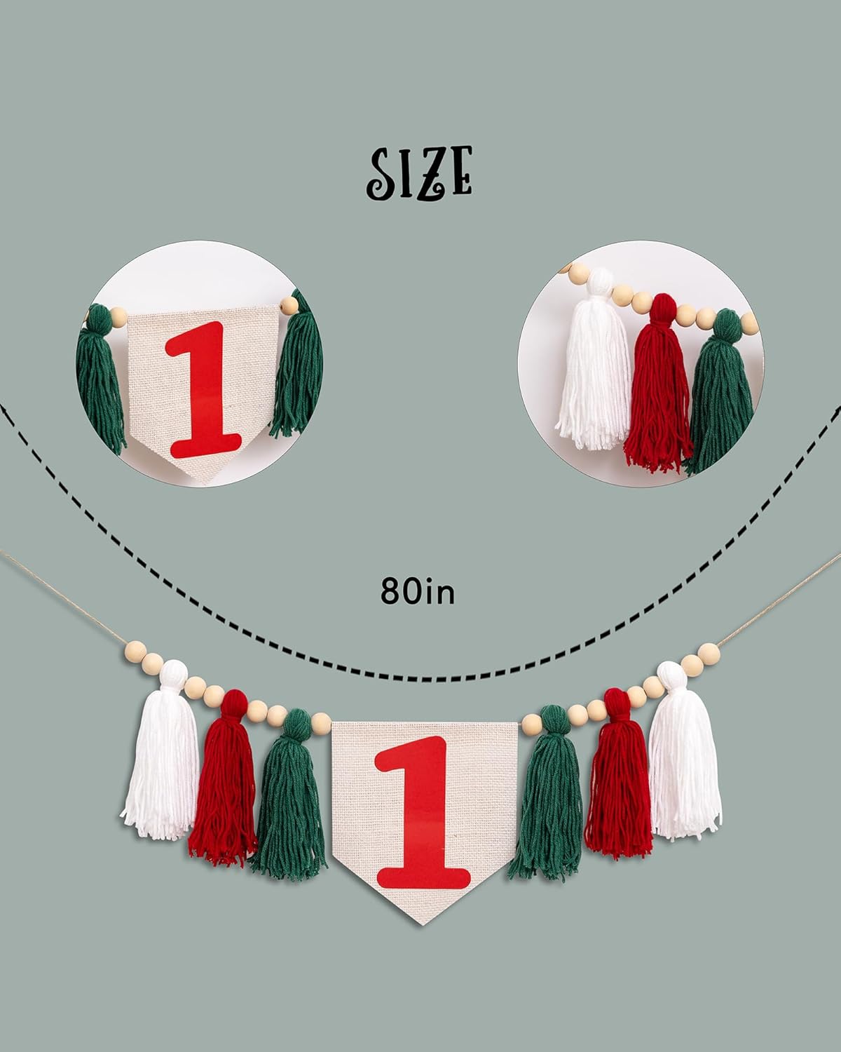 Christmas First Birthday High Chair Banner - Oh What Fun it is to be One Highchair Banner, Red and Green 1st Birthday Tassel Banner for Party, Cake Smash, Photo Props… - Image 6