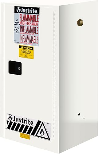 Miniatura 22 de Justrite Gabinete de almacenamiento inflamable para encimera de cierre manual de 12 galones, acero de calibre 18, 1 estante, gabinete de fuego de 1
