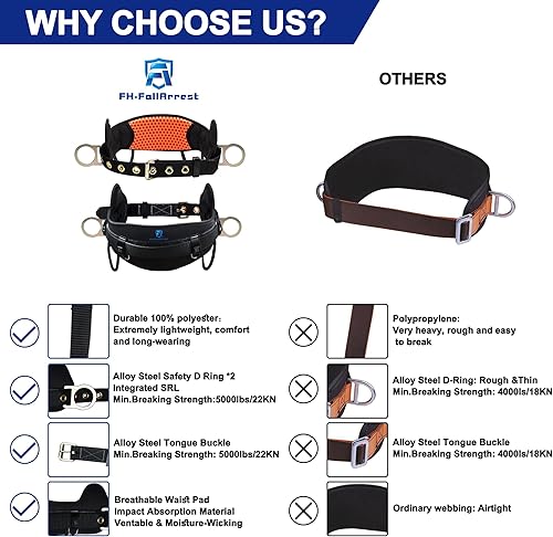 Miniatura 4 de FHFallArrest Arnés de seguridad para escalar, cinturón de seguridad con hebilla de lengua con almohadilla de cintura ventilable y que absorbe la